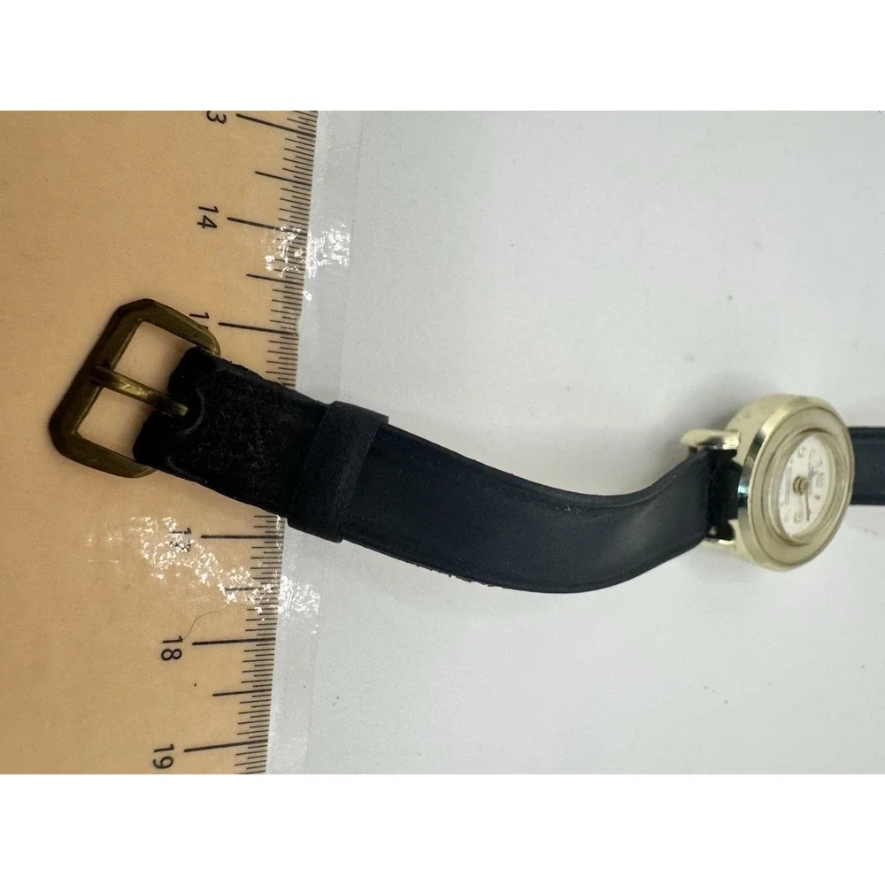 Vintage‎ Newbrook Swiss Made Antimagnetic Shockproof Gold Tone Watch Black Strap